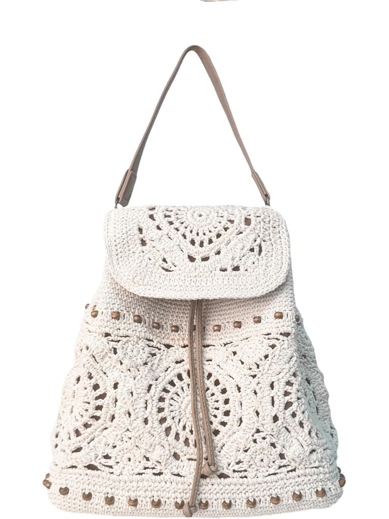Handmade Crochet Backpack For Women Premium Cotton Rope Boho Rucksack With Adjus